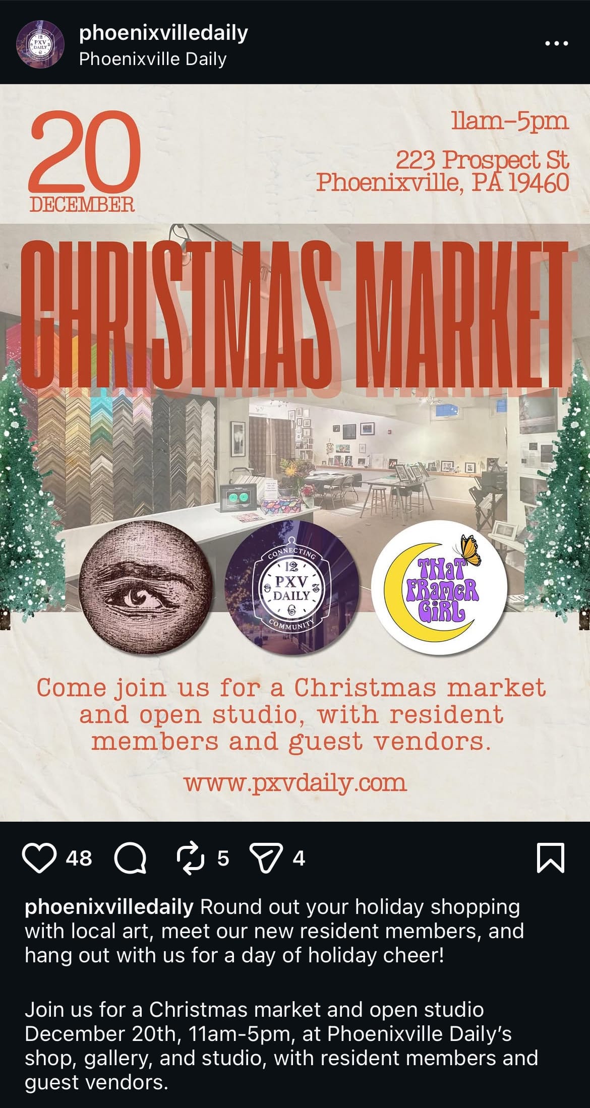 Instagram post about a creator Christmas market