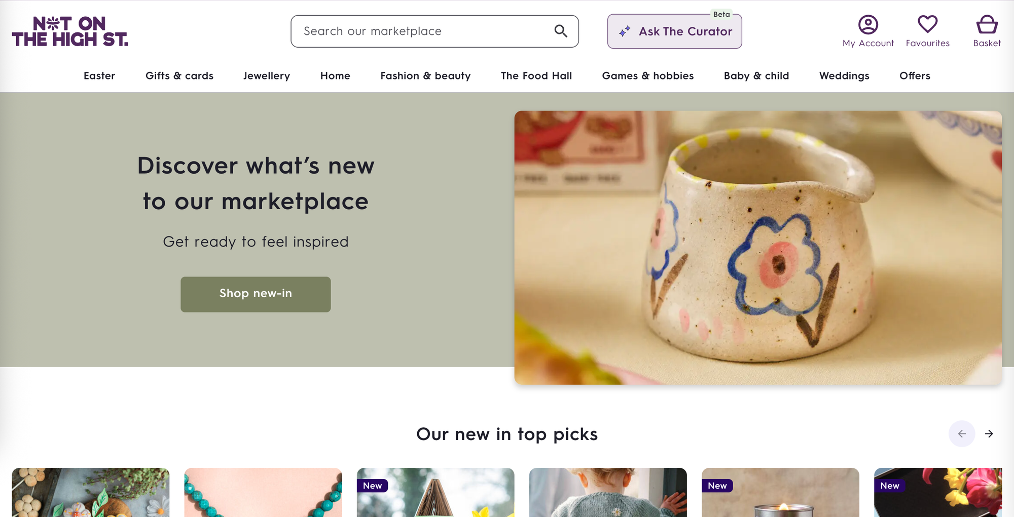 Screenshot of Not On The High Street's homepage